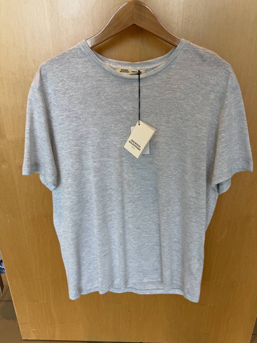 NEW MAURIZIO BALDASSARI men's cotton linen t shirt in light grey